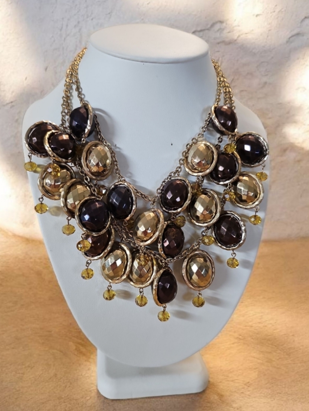 Gold And Brown Statement Bib Necklace